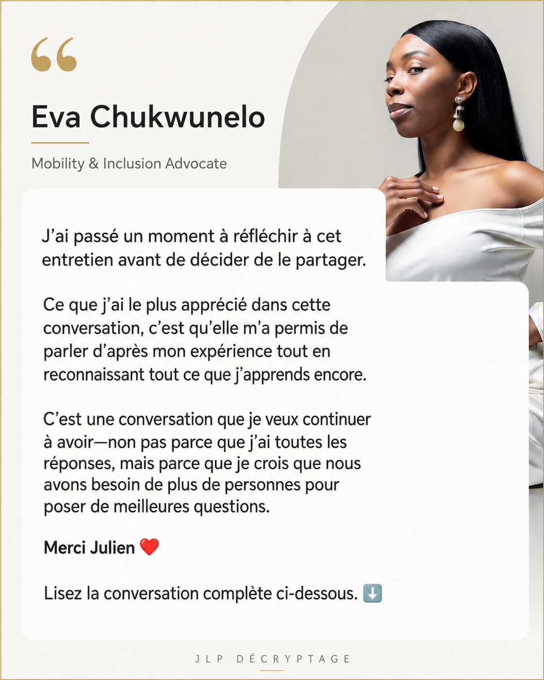 Avis d’Eva Chukwunelo, mobility and inclusion advocate