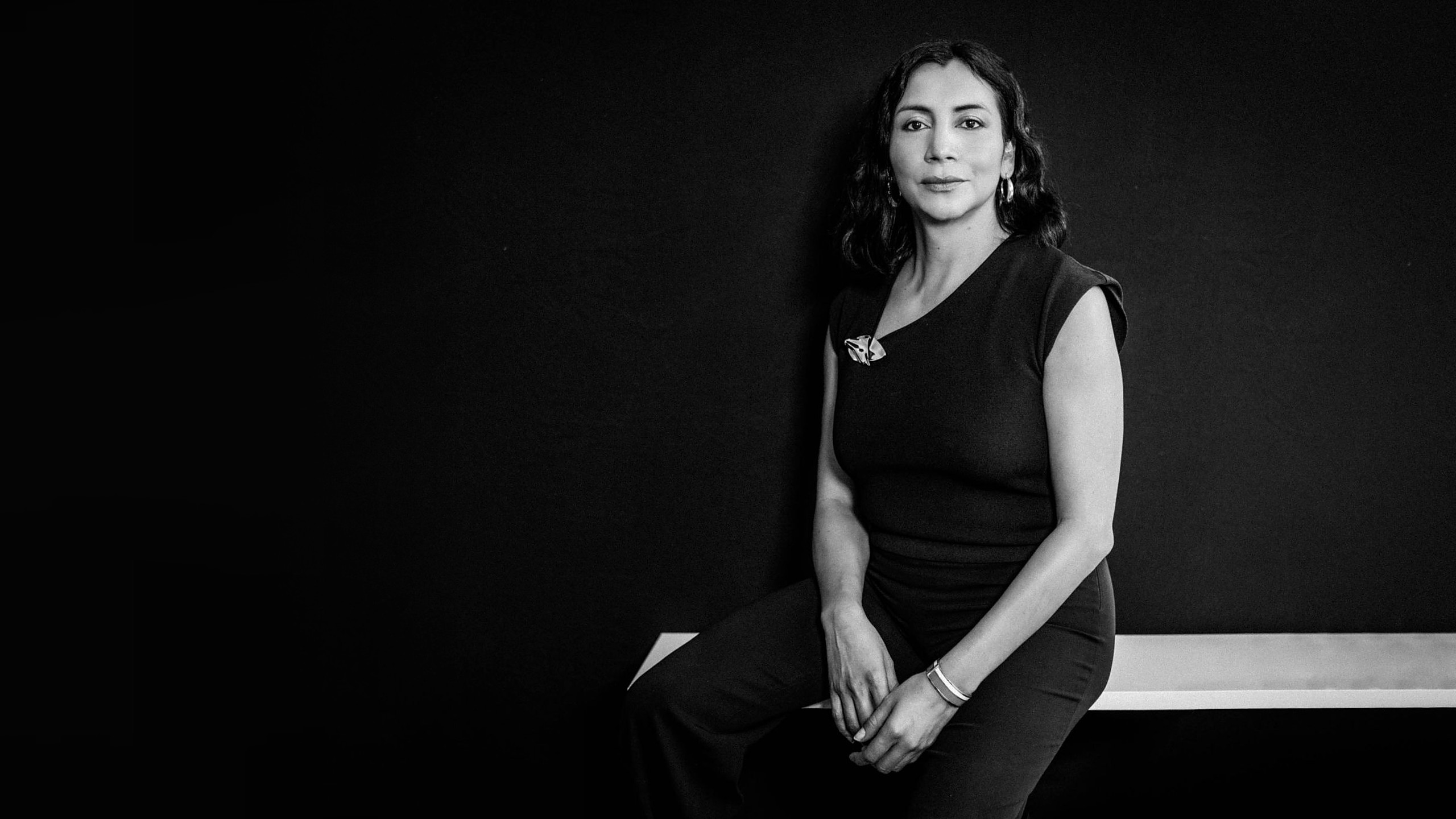 Black and white portrait of Inès Duckit