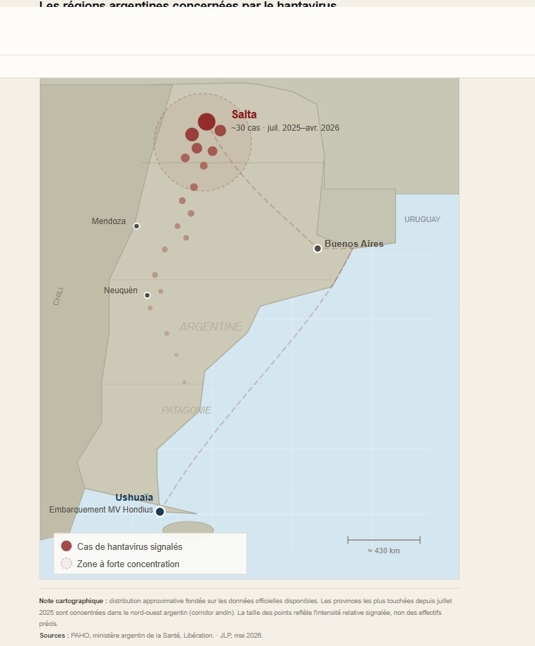 Zones argentines touchées par le hantavirus