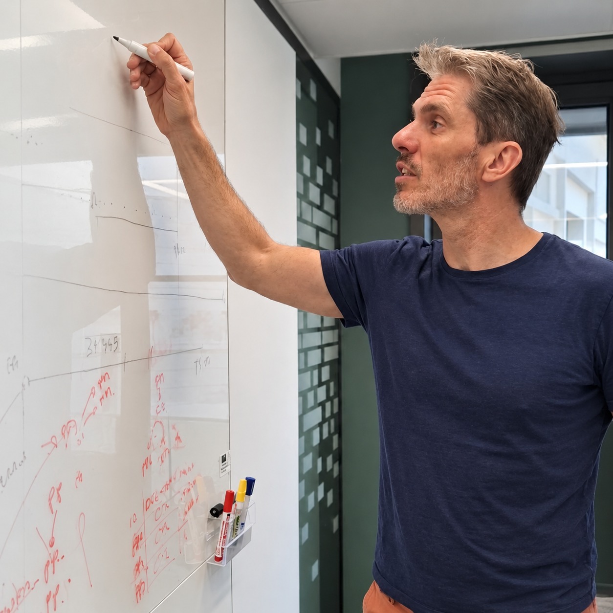 Patrice Marmouget writing on a whiteboard
