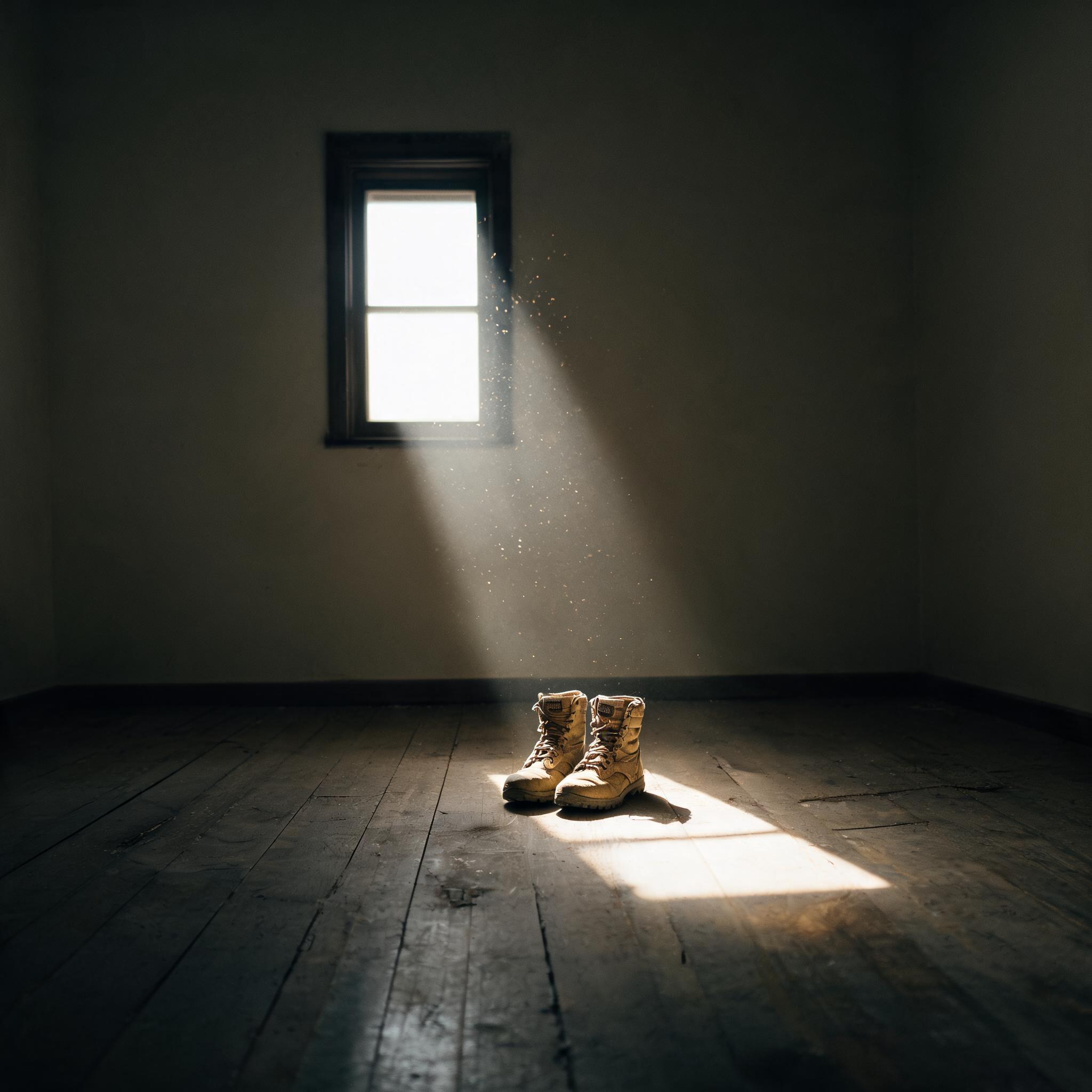 Une paire de rangers dans un rai de lumière